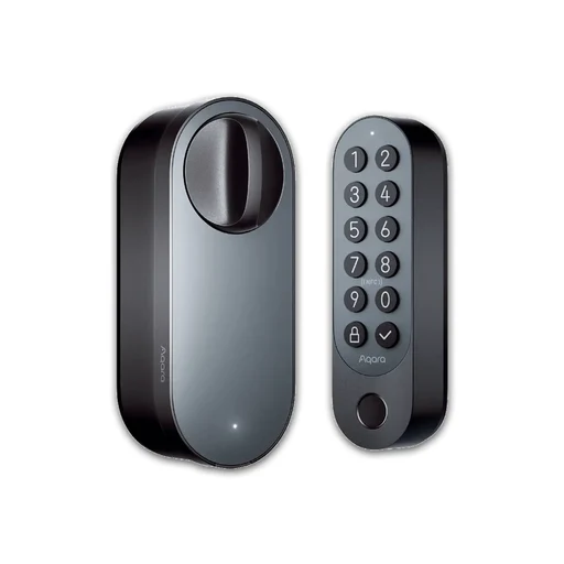 Aqara Smart Lock U200 retrofit lock and separate keypad in black.