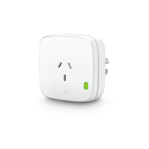 Australian Eve Energy smart plug with its Type I socket and green status light