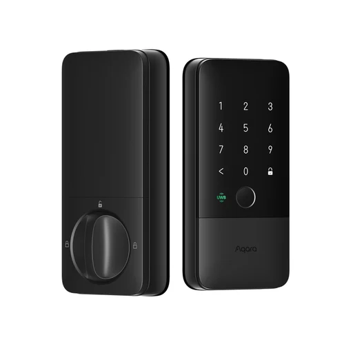 Aqara Smart Lock U400 front and rear assemblies in black.